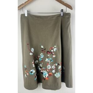 OILILY Skirt A-Line Green Embroidery Floral Zip Lined 100% Lambswool Size 42